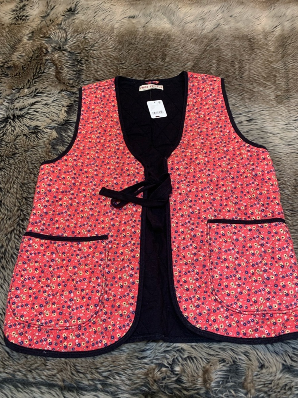 Free People claudine quilted floral vest red rust combo Size L NWT